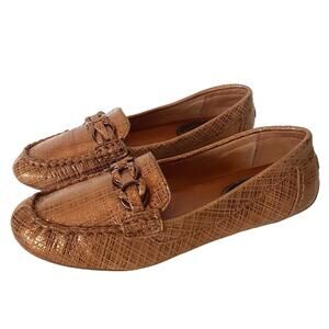 Montana Bronze Metallic Leather Driving Loafers Gold Chain Womens 7 Boat Shoes